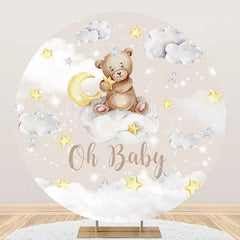 Lofaris Moon Stars Clouds Bear Round Baby Shower Backdrop