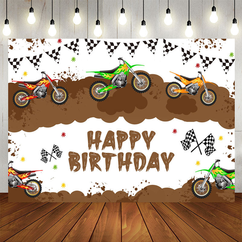Lofaris Motorcycle Game Brown White Happy Birthday Backdrop
