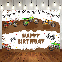 Lofaris Motorcycle Game Brown White Happy Birthday Backdrop