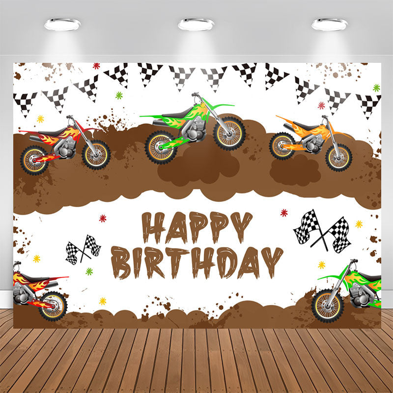 Lofaris Motorcycle Game Brown White Happy Birthday Backdrop