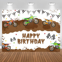 Lofaris Motorcycle Game Brown White Happy Birthday Backdrop