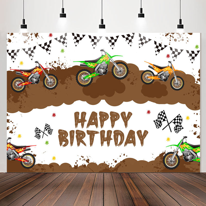 Lofaris Motorcycle Game Brown White Happy Birthday Backdrop