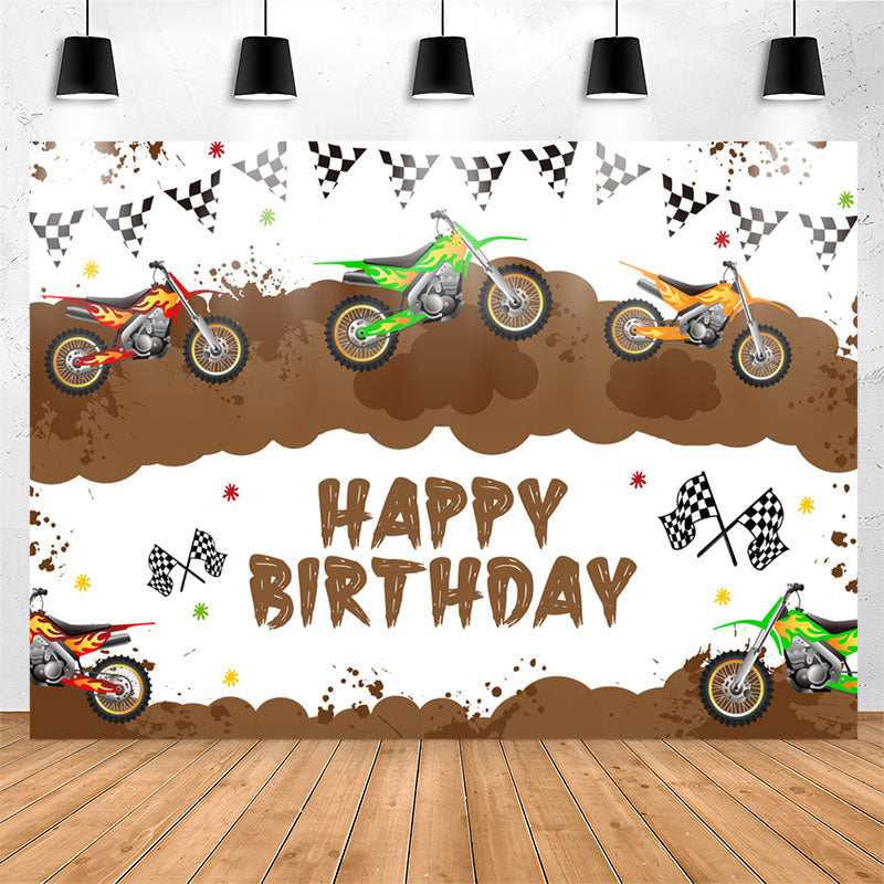 Lofaris Motorcycle Game Brown White Happy Birthday Backdrop
