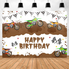 Lofaris Motorcycle Game Brown White Happy Birthday Backdrop
