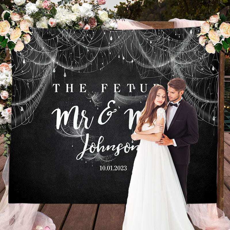 Lofaris Mr And Mrs Spider Web All Black Halloween Backdrop