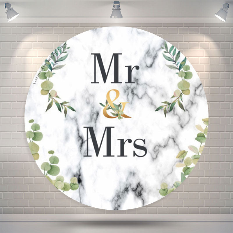 Lofaris Mr Mrs Leaves Abstract Texture Round Wedding Backdrop