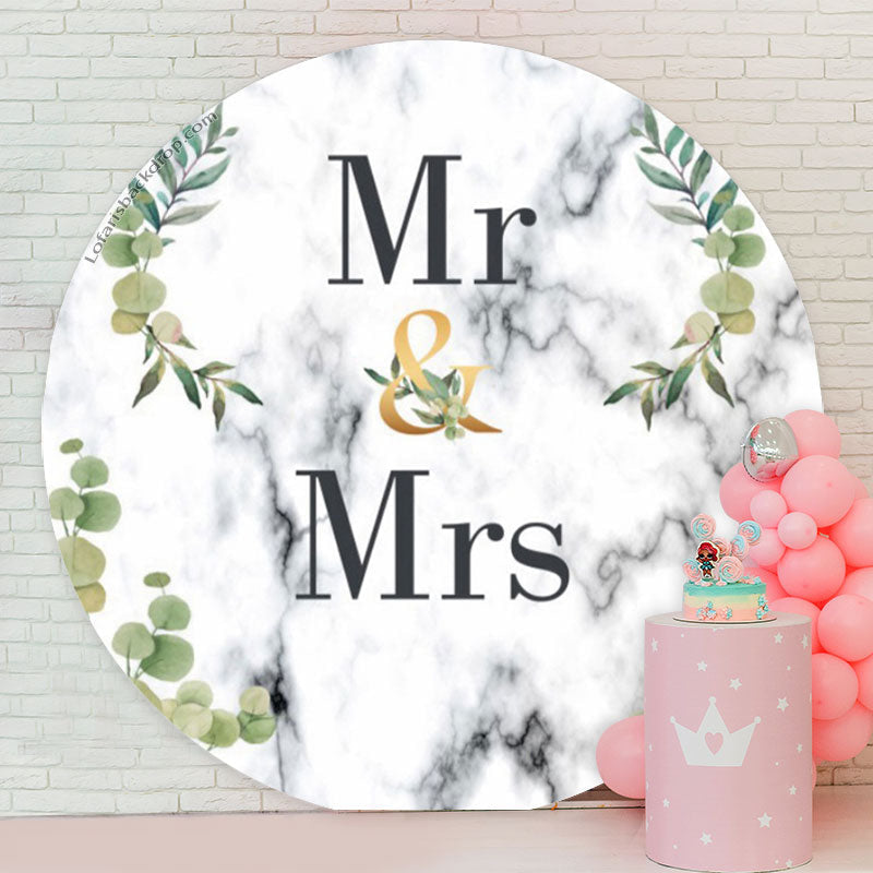 Lofaris Mr Mrs Leaves Abstract Texture Round Wedding Backdrop
