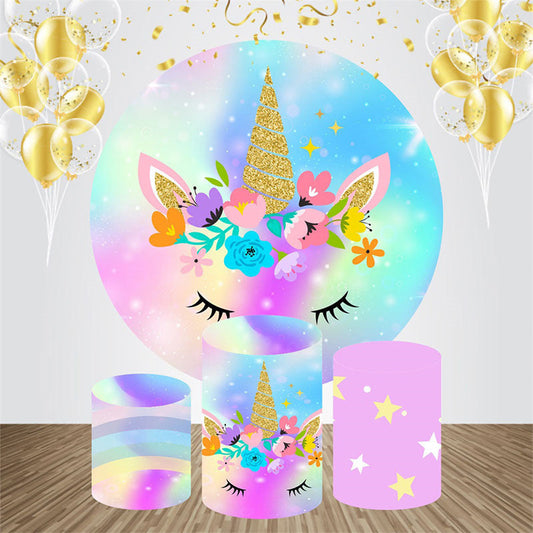 Lofaris Multicolor Floral Unicorn Stars Round Backdrop Kit