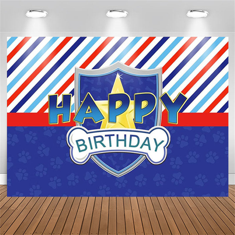 Lofaris Multicolor Stripes Blue Dog Paws Birthday Backdrop