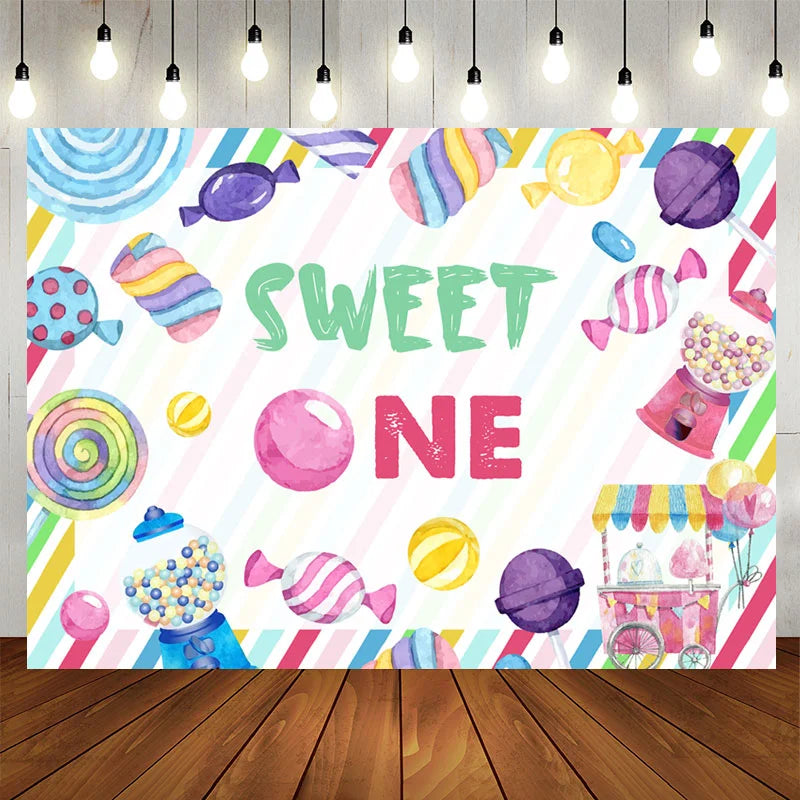 Lofaris Multicolor Sweet One Candy 1st Birthday Backdrop