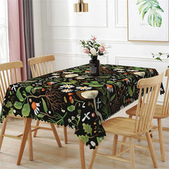 Lofaris Mushroom Floral Plant Black Rectangle Tablecloth