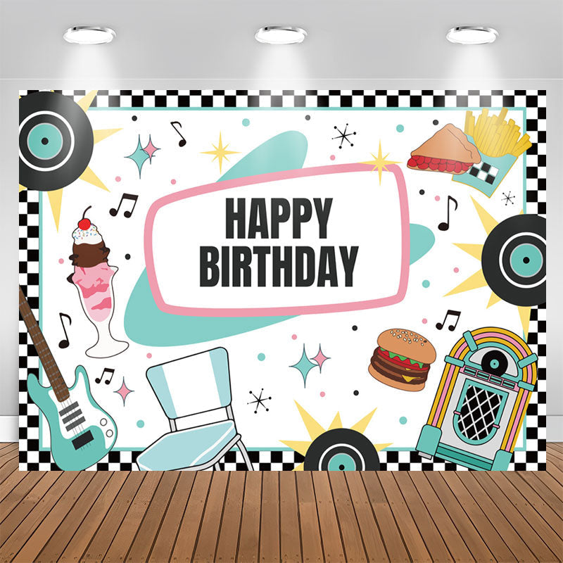 Lofaris Music Disc White Happy Birthday Backdrop For Party