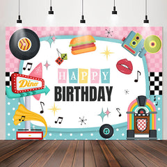 Lofaris Music Pink Blue White Vivid Happy Birthday Backdrop
