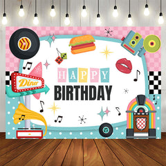 Lofaris Music Pink Blue White Vivid Happy Birthday Backdrop