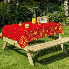 Lofaris My Love Gold Hearts Red Tablecloth For Valentines Day
