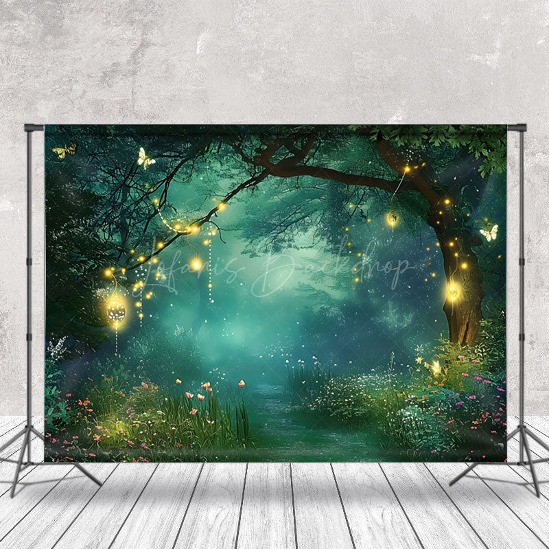Lofaris Mysterious Floral Foggy Night Forest Photo Backdrop