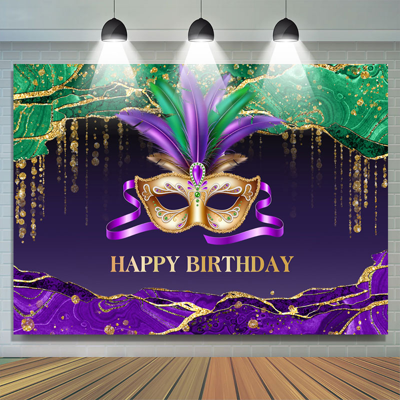 Masquerade Mask Backdrops Girl Happy Birthday Party Photography Background  Purple Mask for Girls Adults Masquerade Party Decorations Mardi Gras