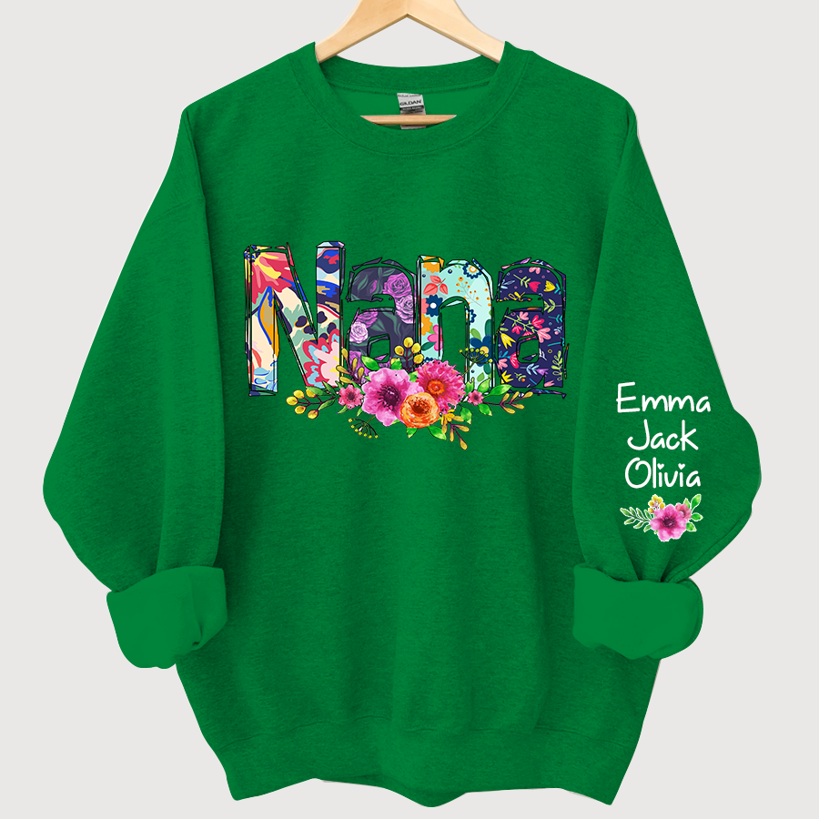 Lofaris Nana Grandma Paint Floral Custom Name Sweatshirt