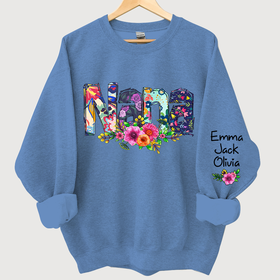 Lofaris Nana Grandma Paint Floral Custom Name Sweatshirt