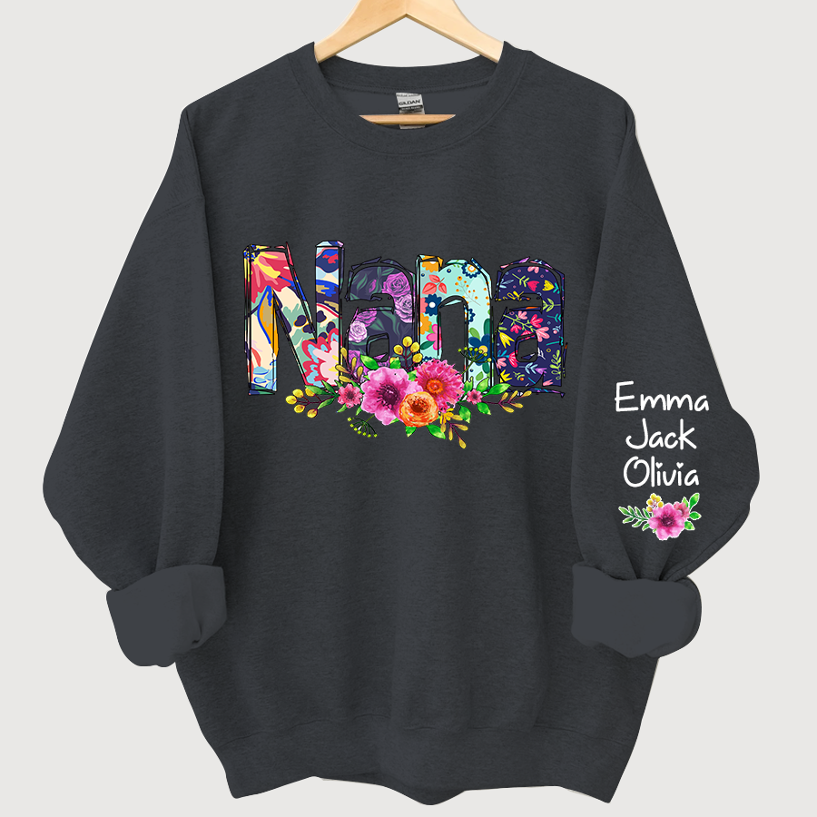 Lofaris Nana Grandma Paint Floral Custom Name Sweatshirt