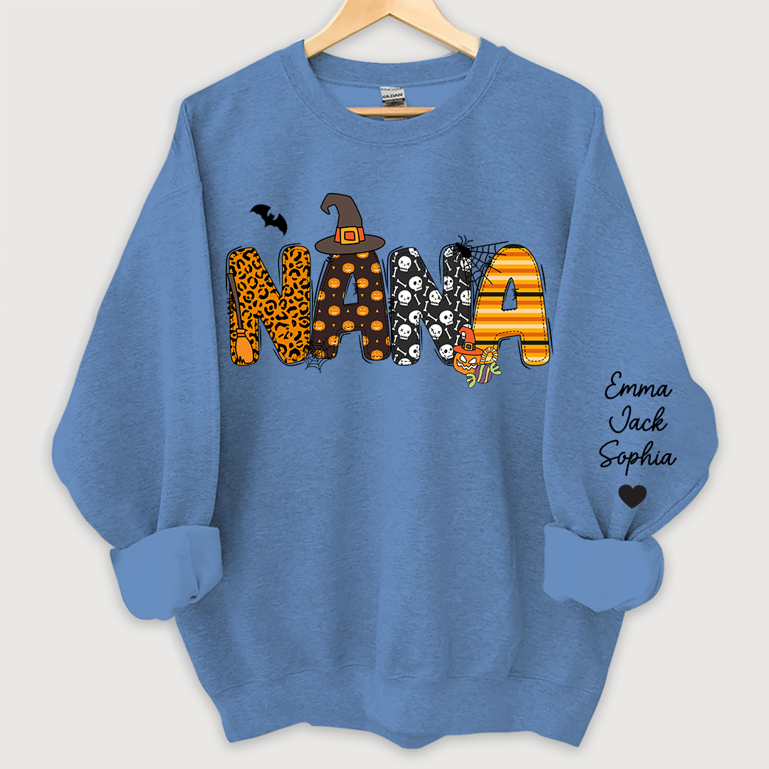Lofaris Personalized Halloween Nana Pumpkin Doodle Letters Design And Grandkids Sweatshirt