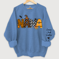 Lofaris Personalized Halloween Nana Pumpkin Doodle Letters Design And Grandkids Sweatshirt