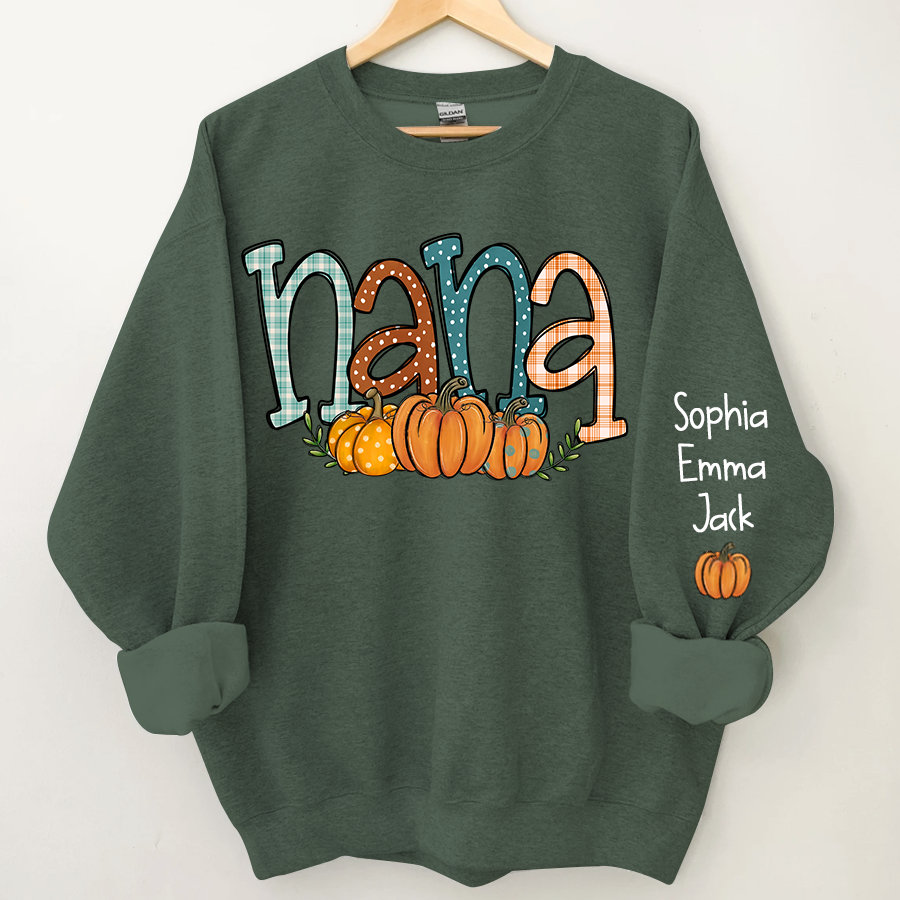 Lofaris Nana Pumpkin And Grandkids Name Autumn Sweatshirt