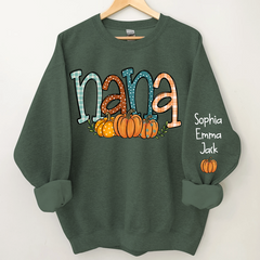 Lofaris Nana Pumpkin And Grandkids Name Autumn Sweatshirt