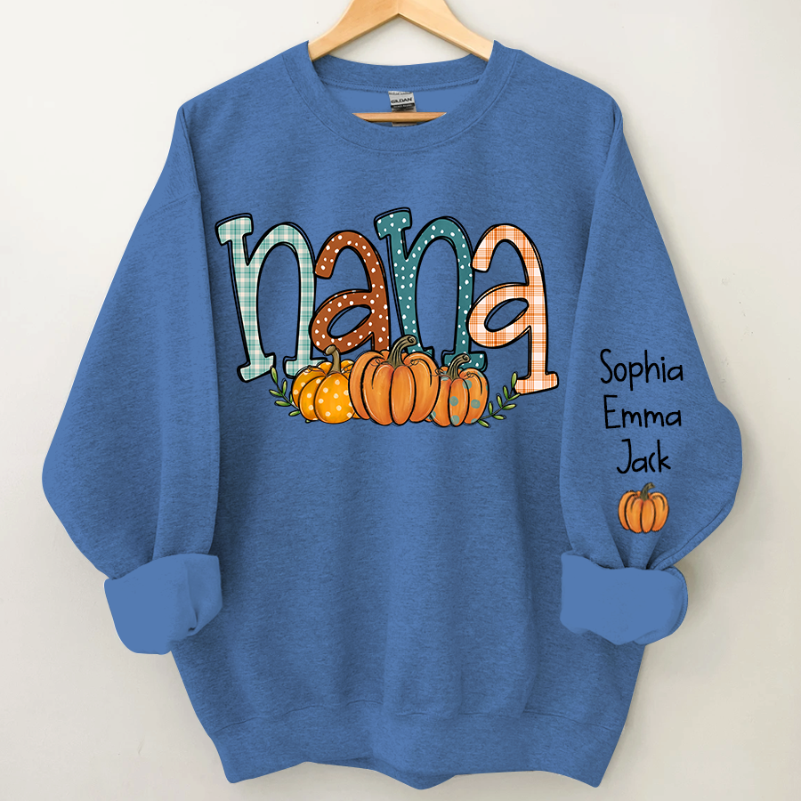Lofaris Nana Pumpkin And Grandkids Name Autumn Sweatshirt