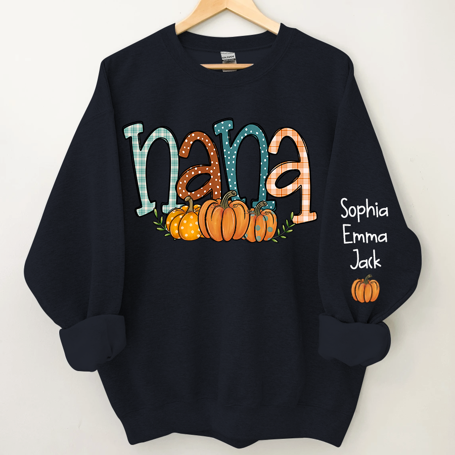 Lofaris Nana Pumpkin And Grandkids Name Autumn Sweatshirt