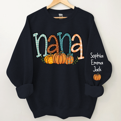 Lofaris Nana Pumpkin And Grandkids Name Autumn Sweatshirt
