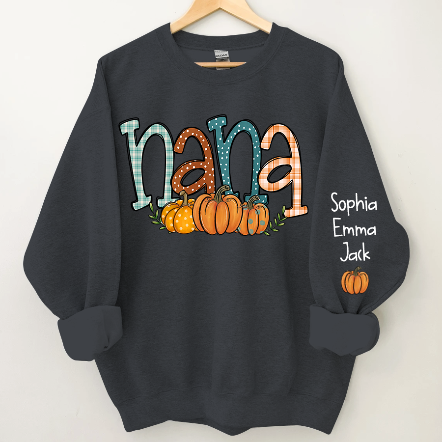 Lofaris Nana Pumpkin And Grandkids Name Autumn Sweatshirt