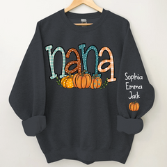 Lofaris Nana Pumpkin And Grandkids Name Autumn Sweatshirt