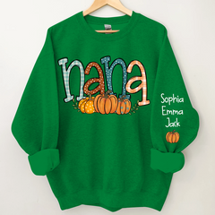 Lofaris Nana Pumpkin And Grandkids Name Autumn Sweatshirt