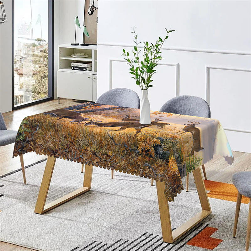 Lofaris Natural Wild Deer Herd Jungle Rectangle Tablecloth