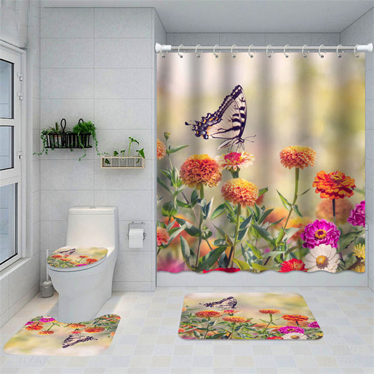 Lofaris Nature Landscape Flower Butterfly Shower Curtain