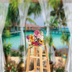 Lofaris Nature Trees Wood House Lake Summer Holiday Backdrop