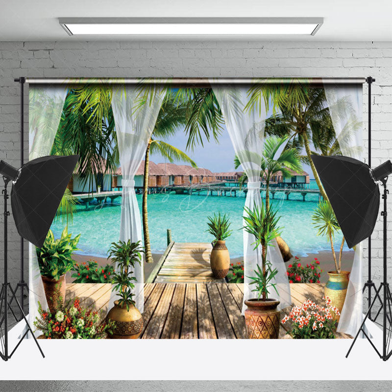 Lofaris Nature Trees Wood House Lake Summer Holiday Backdrop