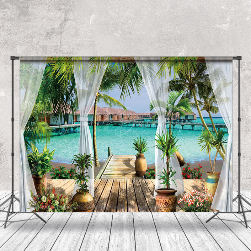 Lofaris Nature Trees Wood House Lake Summer Holiday Backdrop