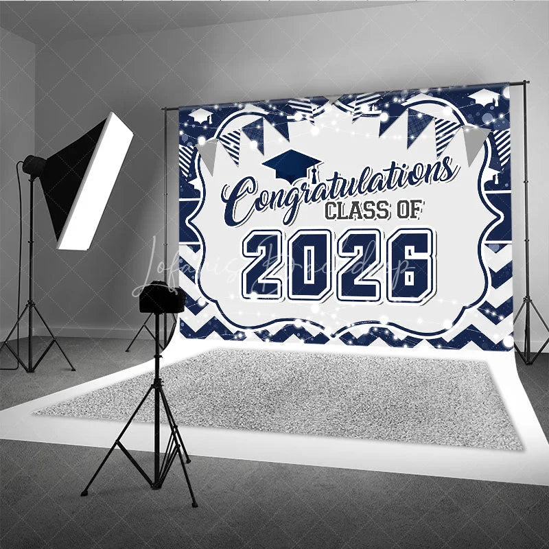 Lofaris Navy Blue Congratulations Class Of 2026 Backdrop