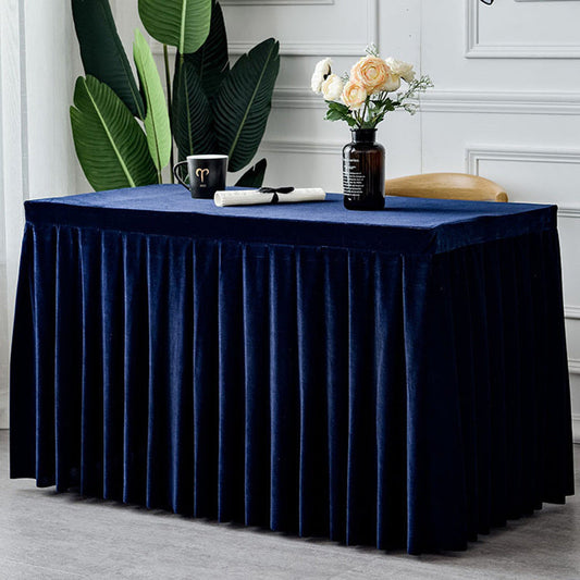 Lofaris Navy Blue Fitted Velvet Rectangle Table Skirts Cover