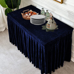 Lofaris Navy Blue Fitted Velvet Rectangle Table Skirts Cover