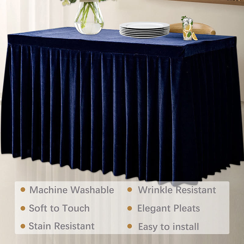 Lofaris Navy Blue Fitted Velvet Rectangle Table Skirts Cover