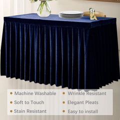 Lofaris Navy Blue Fitted Velvet Rectangle Table Skirts Cover