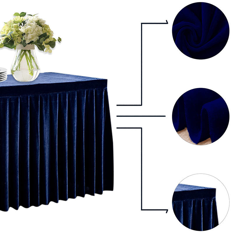 Lofaris Navy Blue Fitted Velvet Rectangle Table Skirts Cover