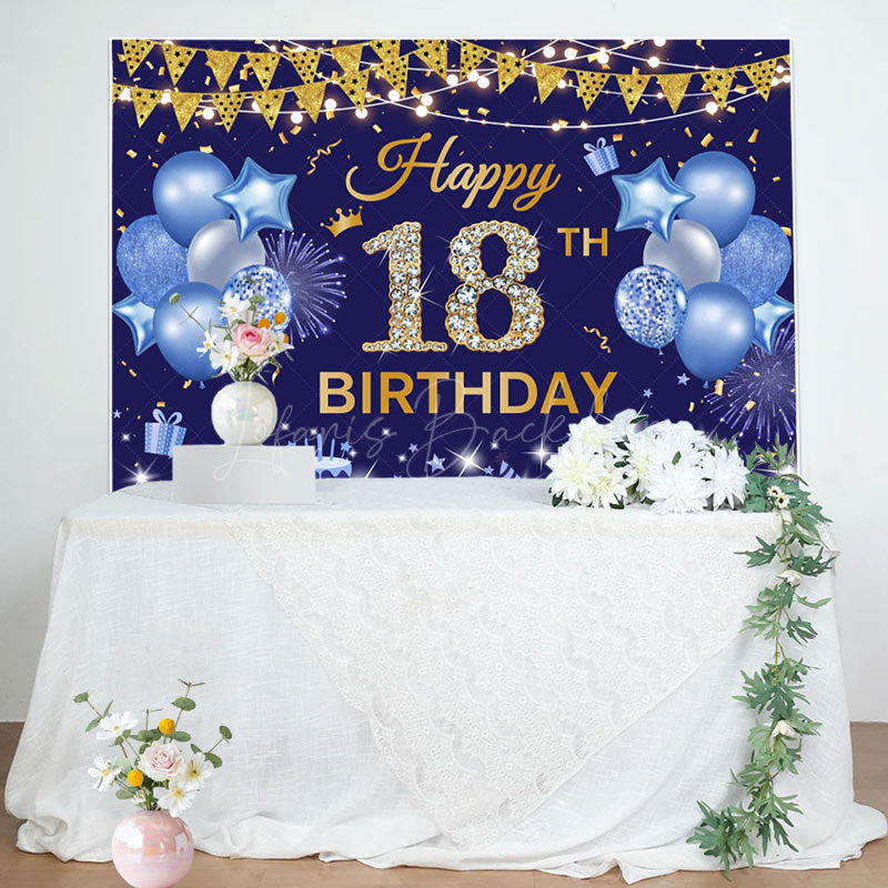 Lofaris Navy Blue Gold Flag Balloon 18TH Birthday Backdrop