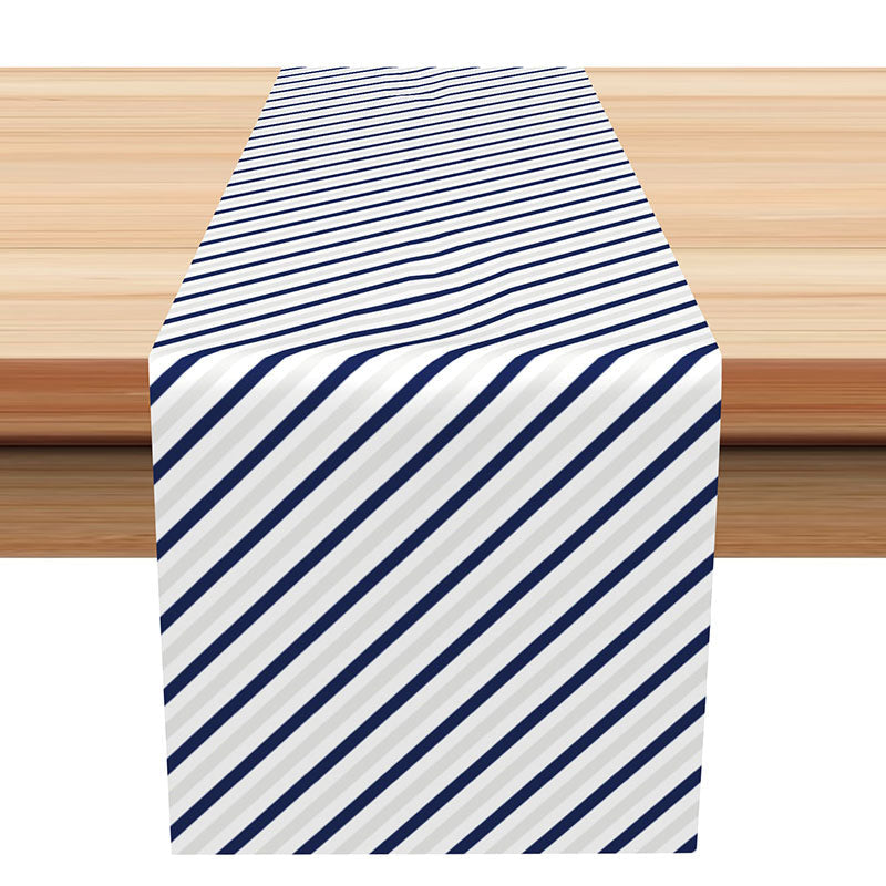 Lofaris Navy Blue Grey White Diagonal Stripes Table Runner
