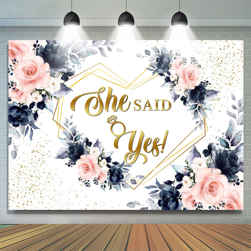 Lofaris Navy Blue Pink Watercolor Floral Wedding Backdrop