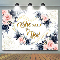 Lofaris Navy Blue Pink Watercolor Floral Wedding Backdrop
