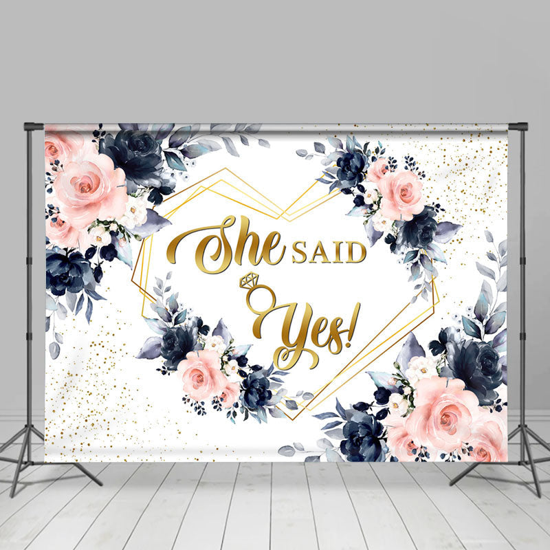 Lofaris Navy Blue Pink Watercolor Floral Wedding Backdrop